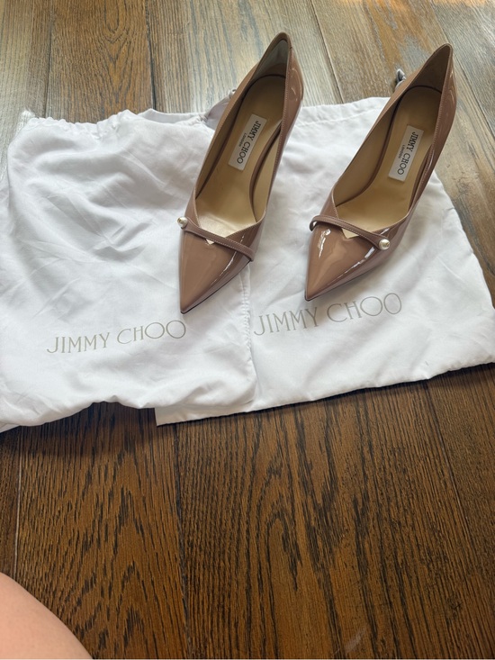 Jimmy Choo Shoes - Jimmy Choo Nude Patent Leather Pointed-Toe Pumps